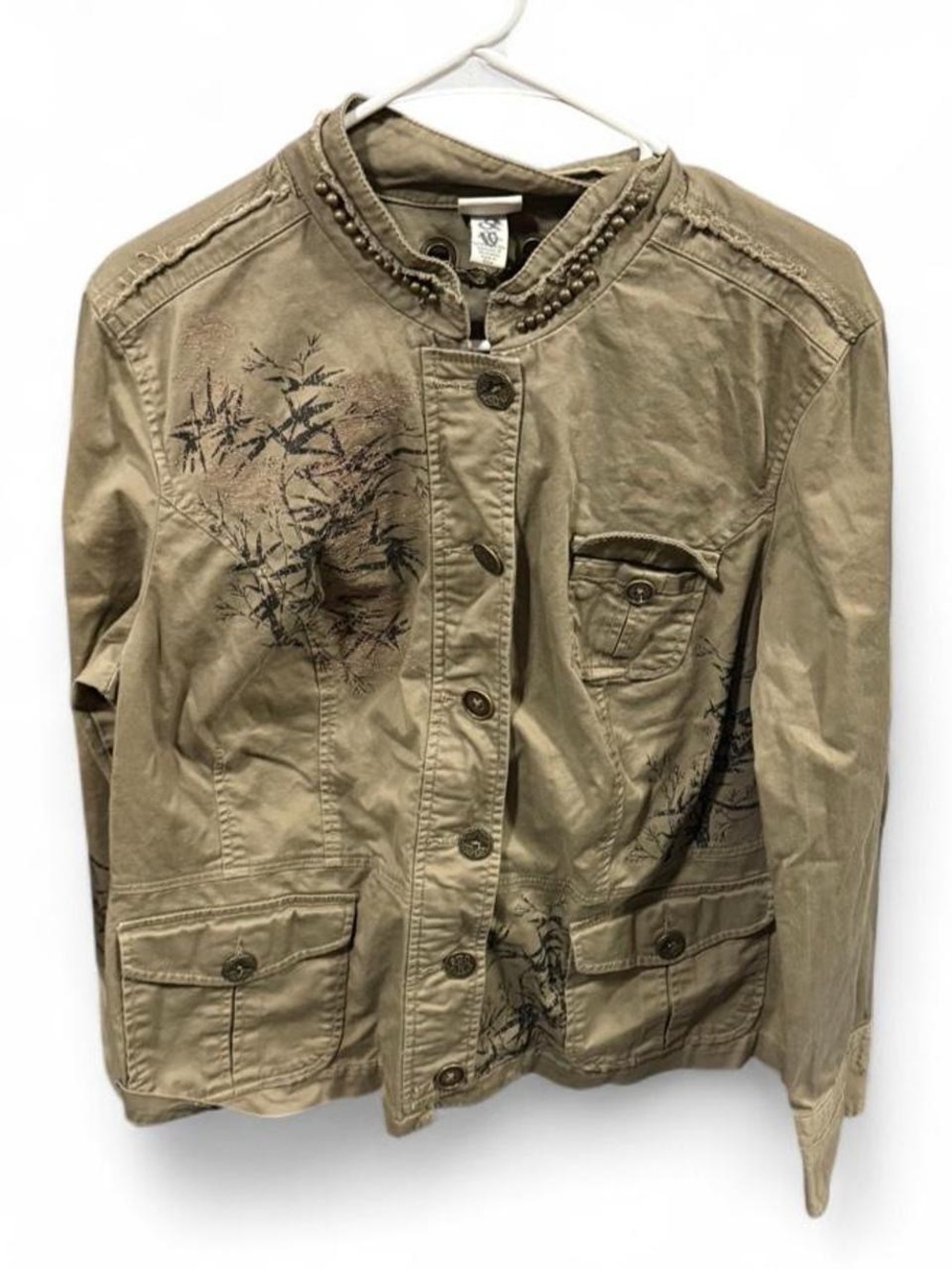 Venezia Olive Green Embroidered Utility Jacket